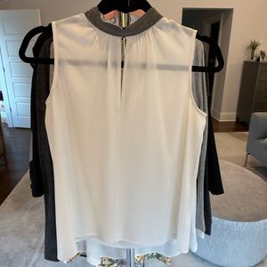White Gosilk Silk sleeveless blouse with beaded neckline. Size XS